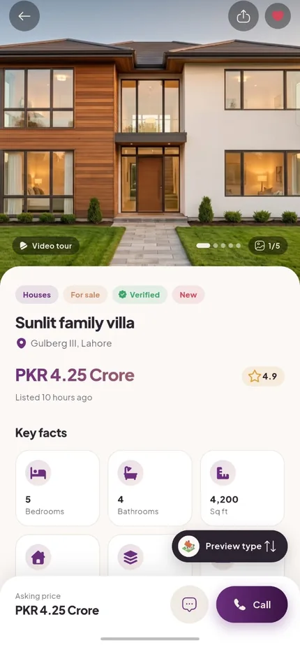 A verified listing with a video tour